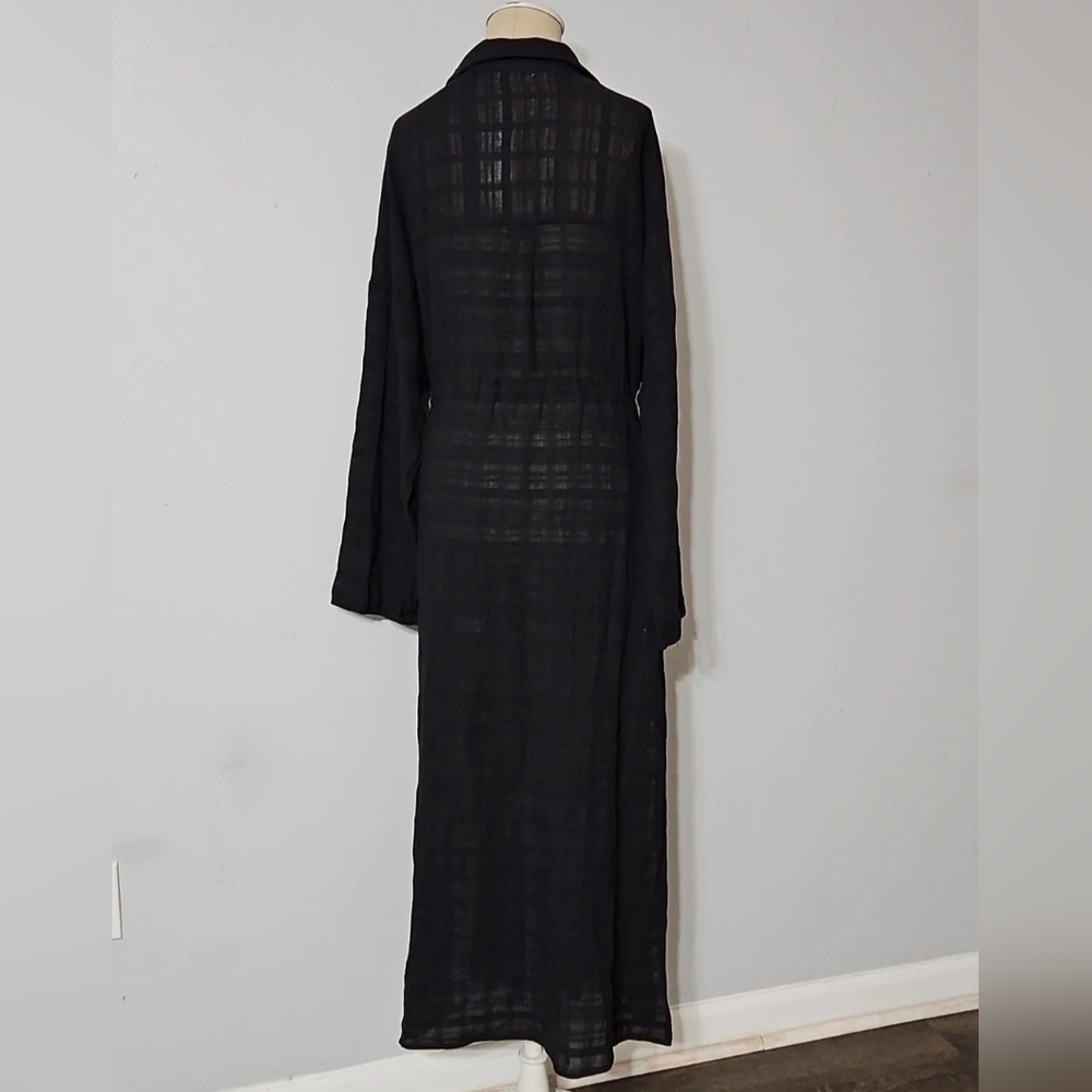 Anne Cole Women's Cotton Tie Waist Cover-up Shirtdress In Moonless Night Black - Picture 6 of 8